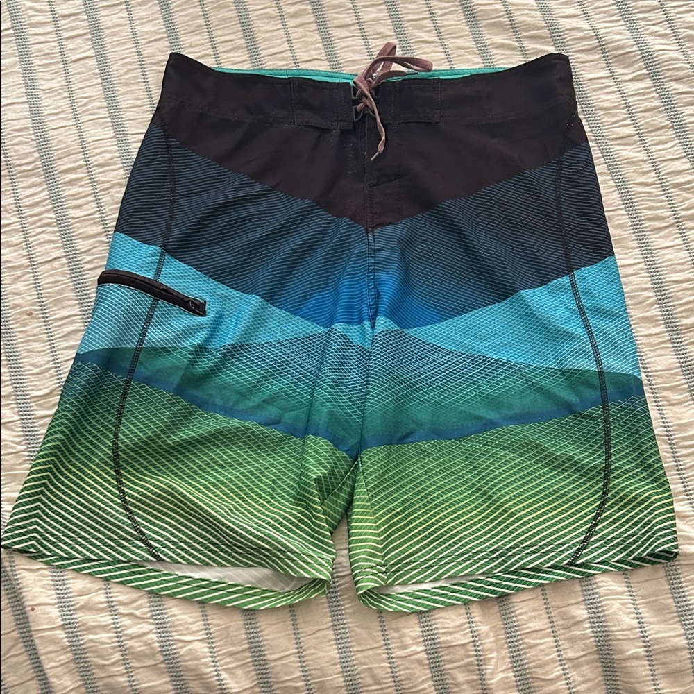Burnside Black, Blue, and Green Board Shorts
